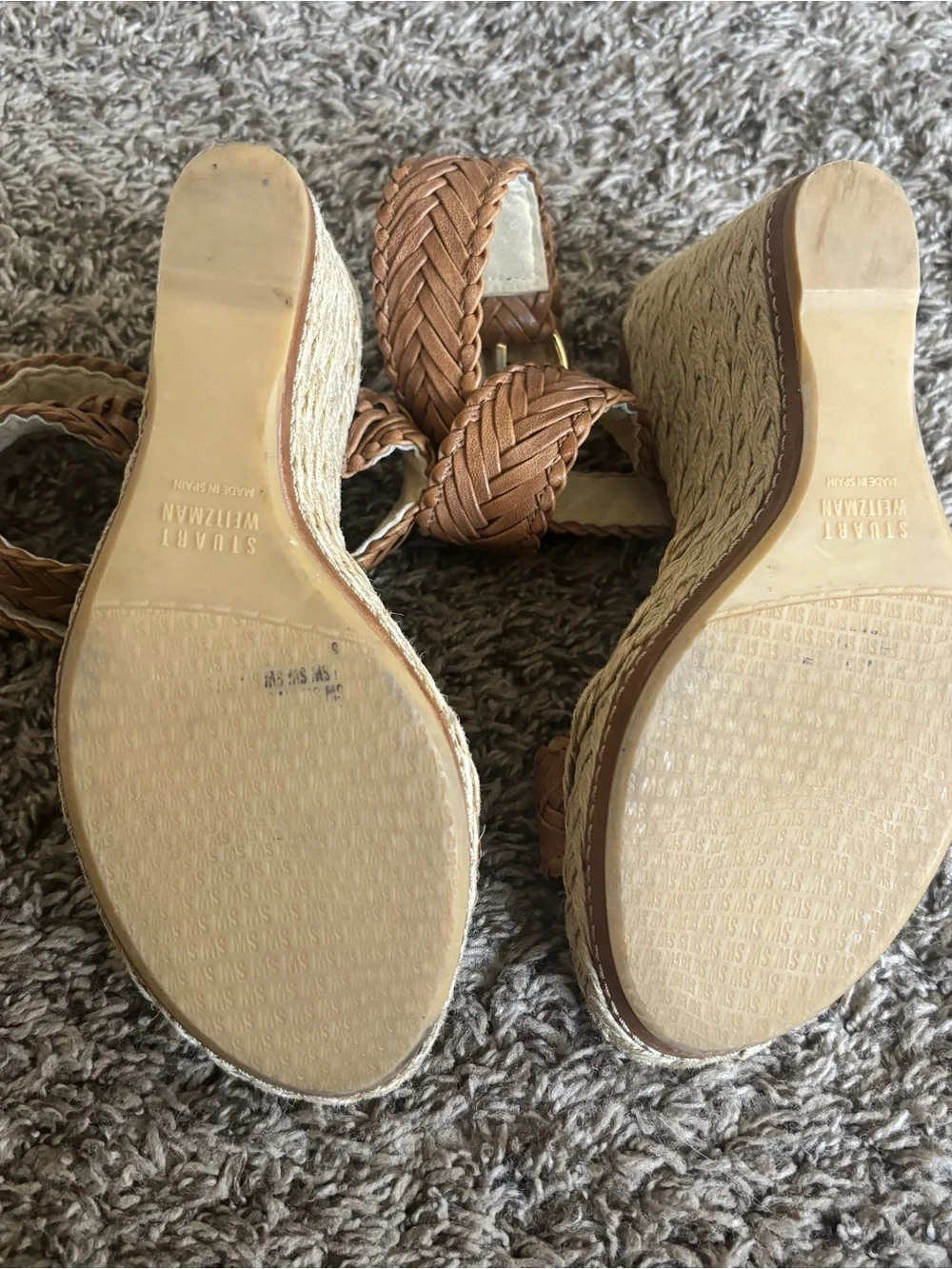Stuart Weitzman Tan Braided Espadrille Wedge Sandals - Picture 5 of 8